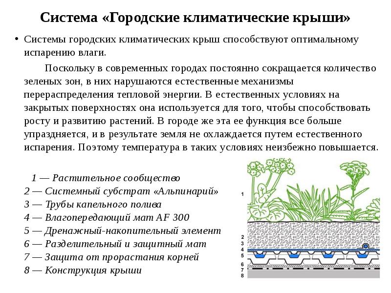 Система «Городские климатические крыши» Системы городских климатических крыш способствуют оптимальному испарению