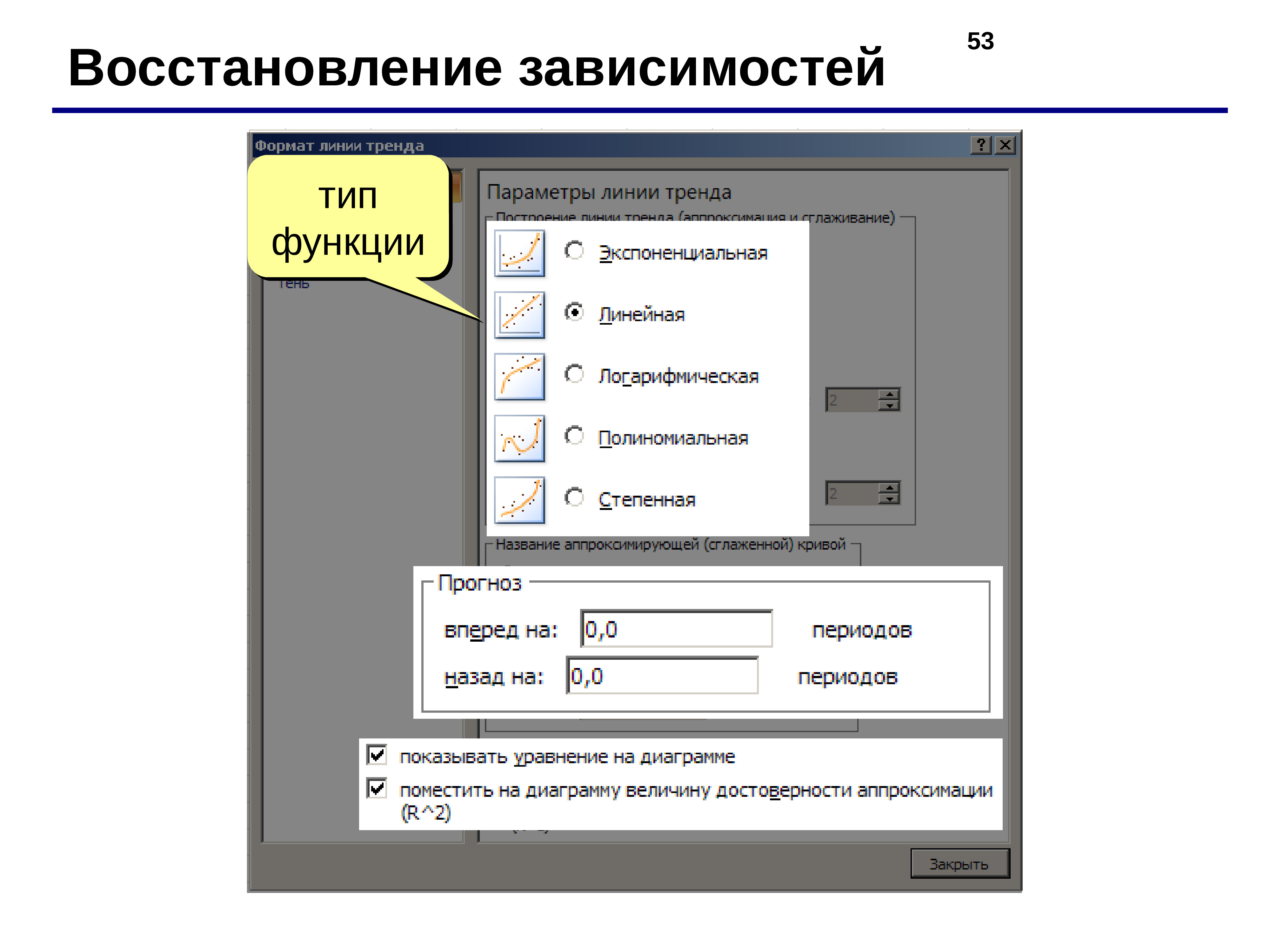 Лини роль. Тип функции тренда. Типы параметров функции. Функция наклон в excel. 4 Тип параметр.