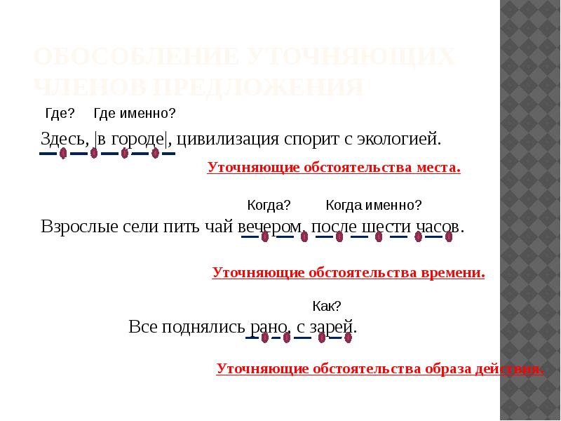 Обособление уточняющих членов предложения
