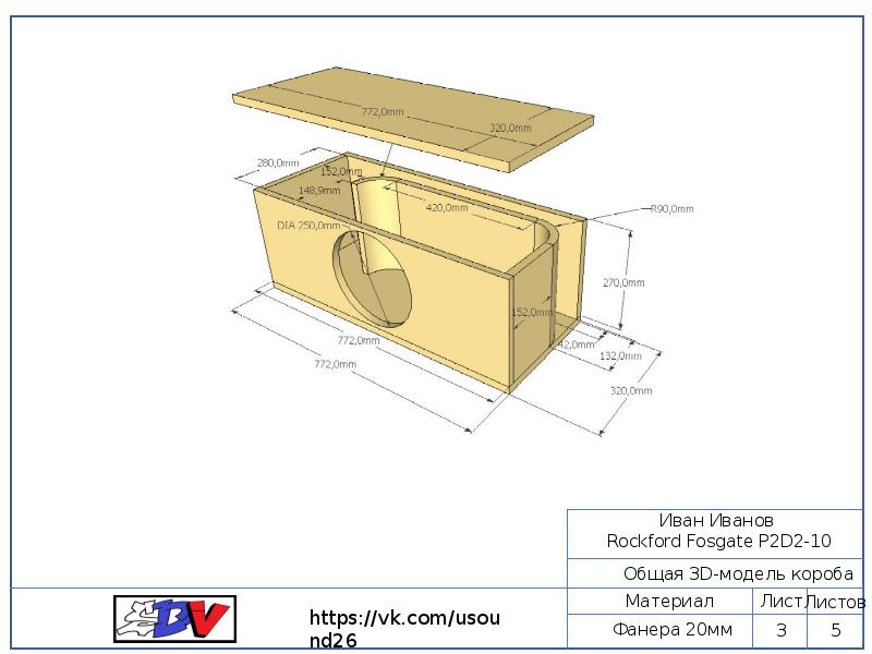 Расчет короба для динамика 20 см