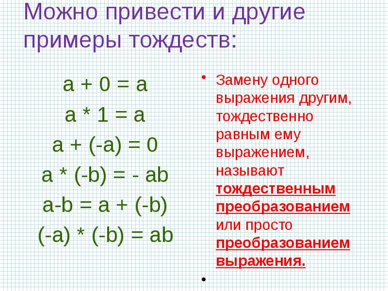 Тождественные преобразования выражений. Тождества тождественные преобразования выражений. Тождественные преобразования примеры. Тождественные преобразования выражений примеры.