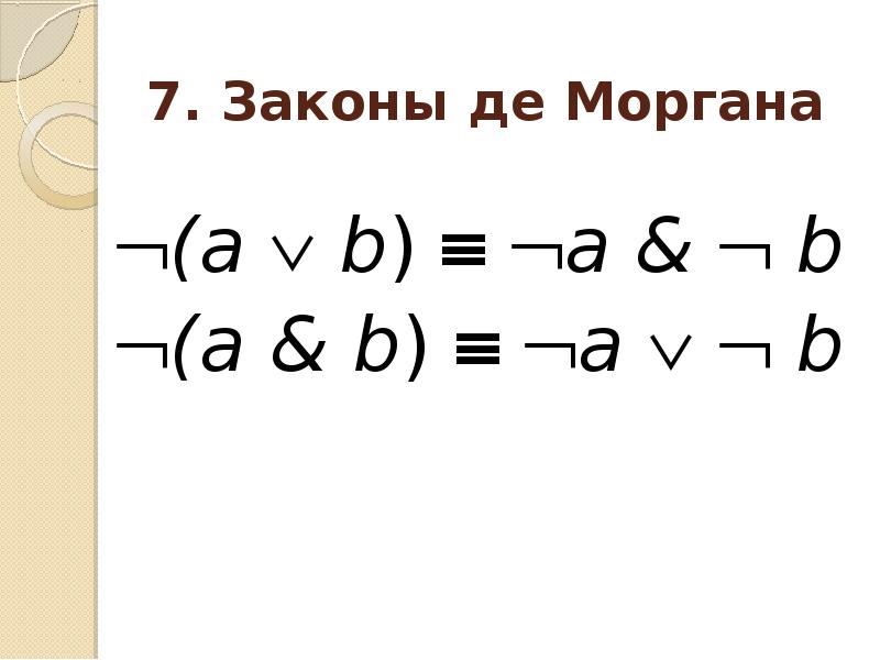 Алгебра де моргана. Закон де Моргана. Формулы де Моргана Информатика. Закон де Моргана в логике. Законы де Моргана Алгебра логики.