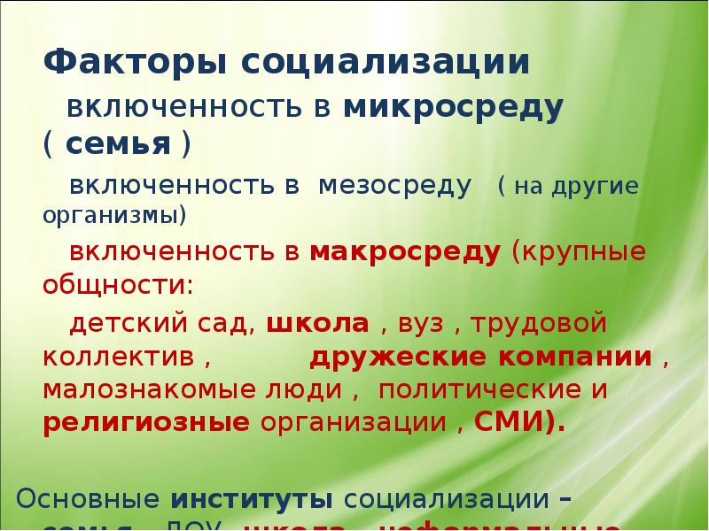 Среда как фактор социализации