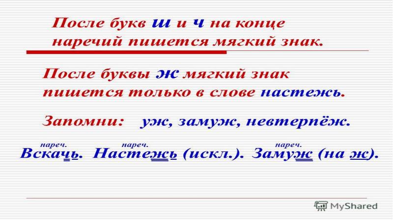 Буква ь на конце наречий после шипящих 6 класс презентация