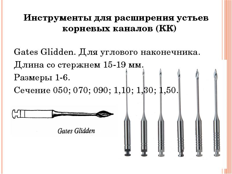 Инструменты для расширения устьев корневых каналов (КК)
Инструменты для расширения Инструменты для расширения устьев корневых каналов (КК)
Инструменты для расширения