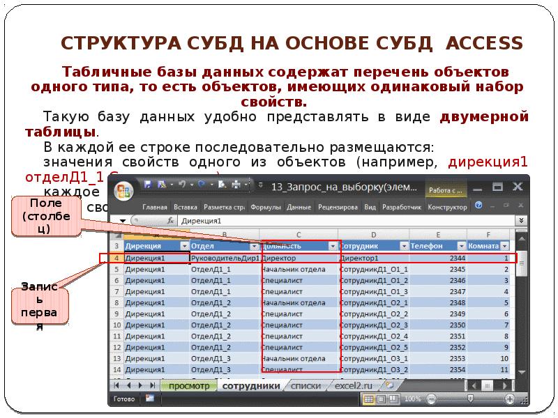 Представление об организации баз данных и системах управления ими презентация