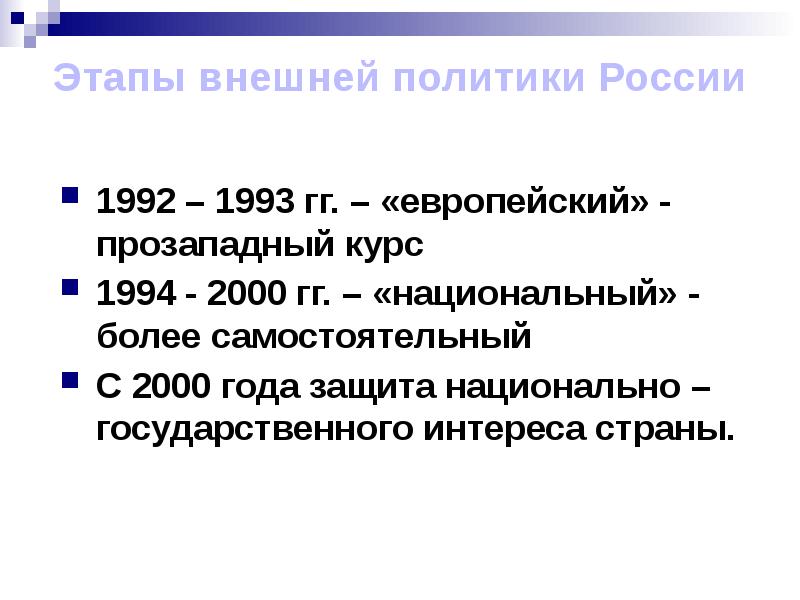 Внешняя политика в 90 годы в россии презентация