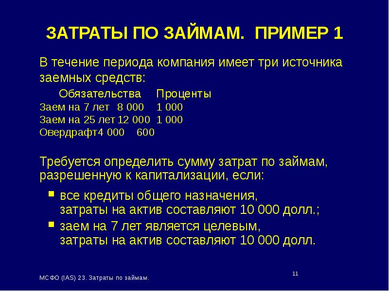 Презентация по мсфо 23 затраты по займам