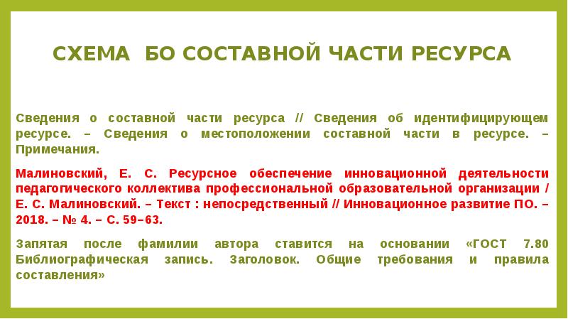 Бо ресурс. Описание составной части ресурса. Сведения о составной части документа что включает.