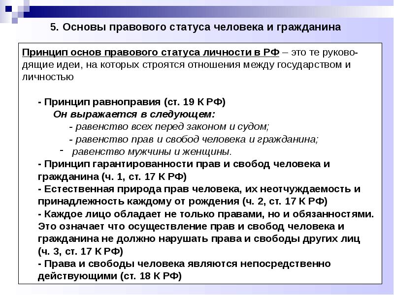 Основы правового статуса личности в российской федерации презентация