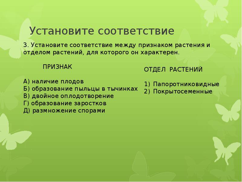 Установите соответствие почвы. Признаком растения и отделом, для которого он характерен.. Установите соответствие между признаками и отделами растений. Установи соответствие между признаком растений и отделом. Установите признаком растения и отделом для которого он характерен.