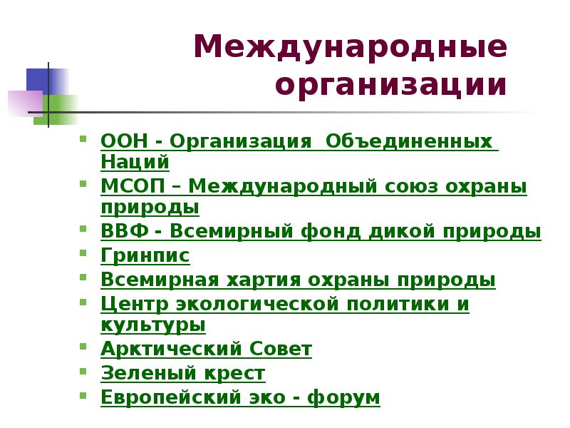 Международные природоохранные организации презентация