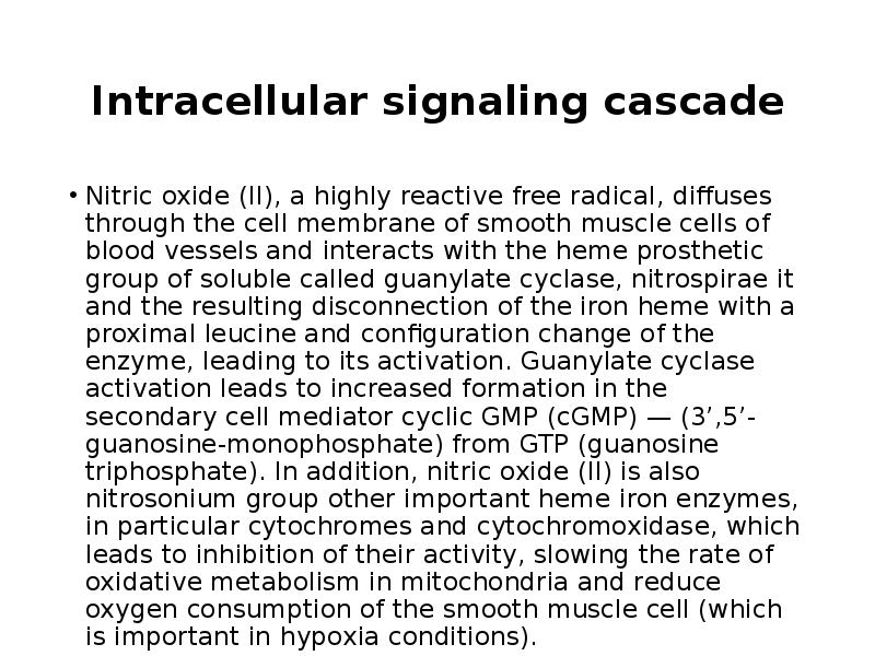 Intracellular signaling cascade Nitric oxide (II), a highly reactive free radical,