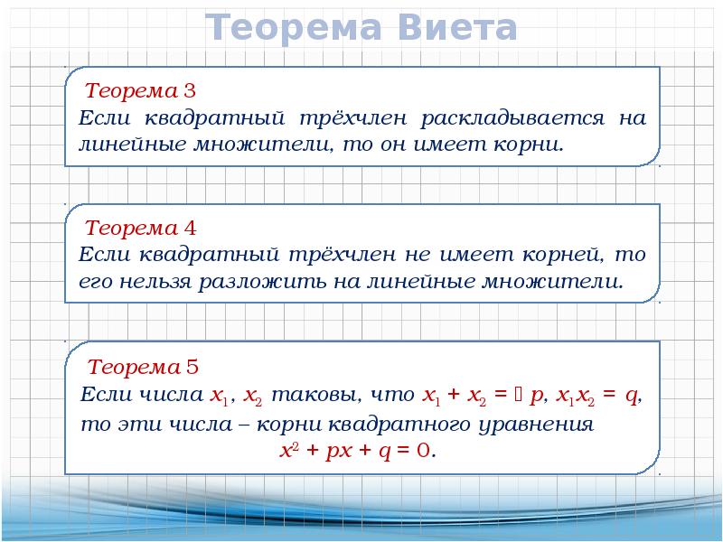 Квадратные корни степени квадратный трехчлен. Теорема Виета формула 8 класс. Квадратные уравнения 8 класс теорема Виета. Формула Виета Алгебра 8 класс.