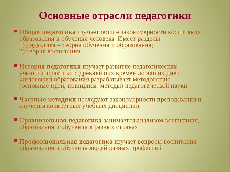 Отрасли педагогики презентация