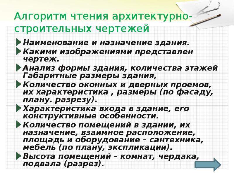 Порядок чтения строительных чертежей 9 класс ответы