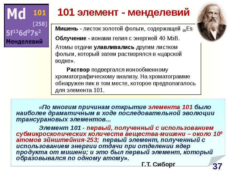 Менделевий был получен. Открытие трансурановых элементов. 101 Элемент. Эйнштейний.