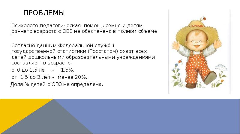 Проблемы
Психолого-педагогическая помощь семье и детям раннего возраста с ОВЗ не Проблемы
Психолого-педагогическая помощь семье и детям раннего возраста с ОВЗ не