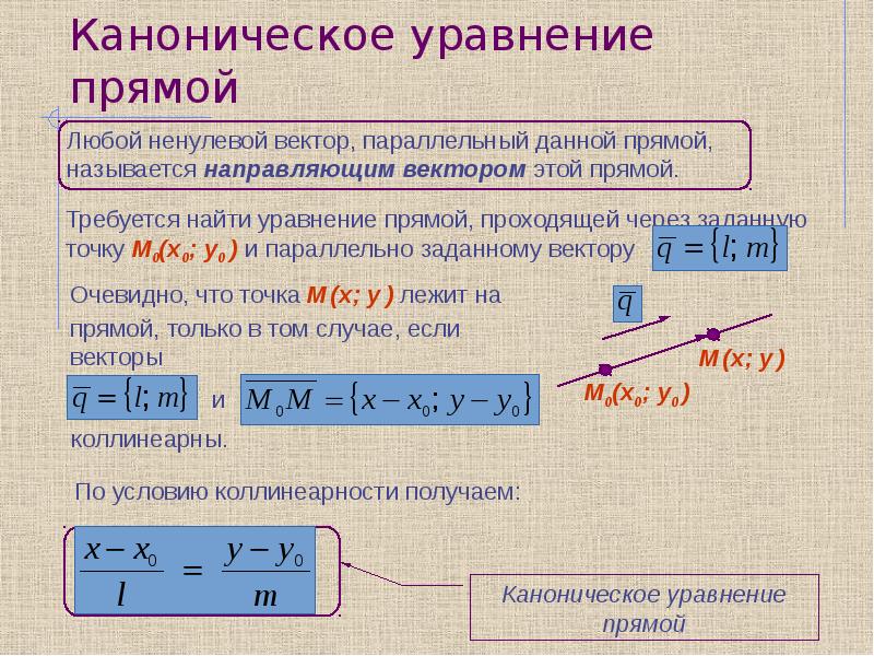 Составить каноническое уравнение прямой