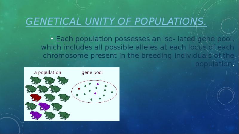 Genetical unity of populations. Each population possesses an iso- lated gene