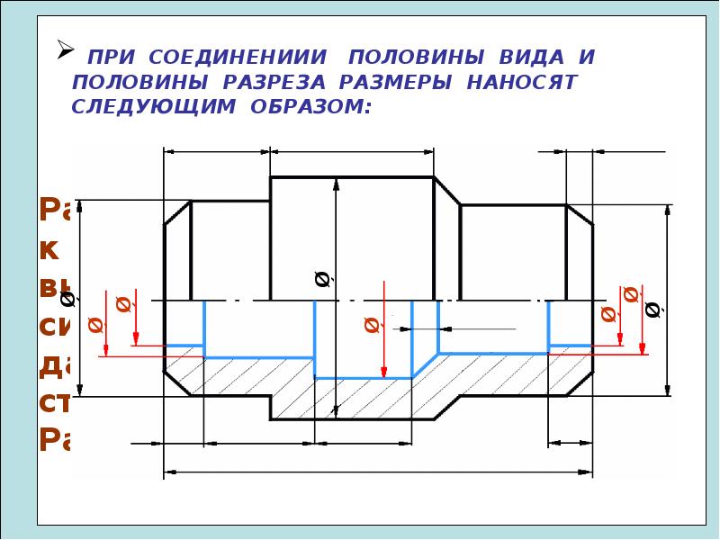 Соединение вида и разреза на чертеже