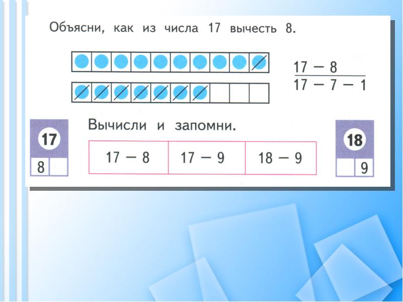 Математика 1 класс вычитание вида 17 18 презентация