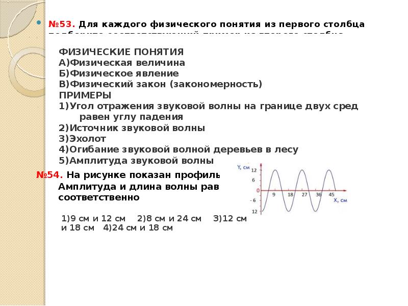 Длина звуковой. Для каждого физического понятия из первого столбца.