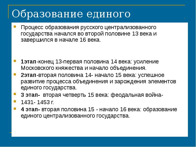 Образование единого русского государства презентация