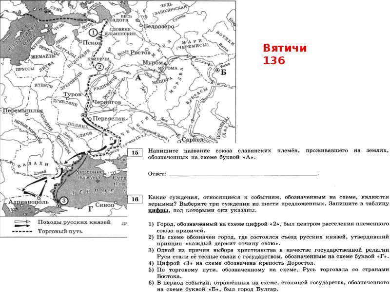 Цифрой 2 на схеме обозначена территория восточнославянского племенного союза вятичей