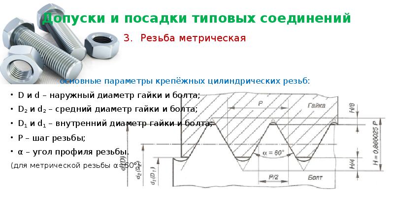 Основные параметры резьбового соединения