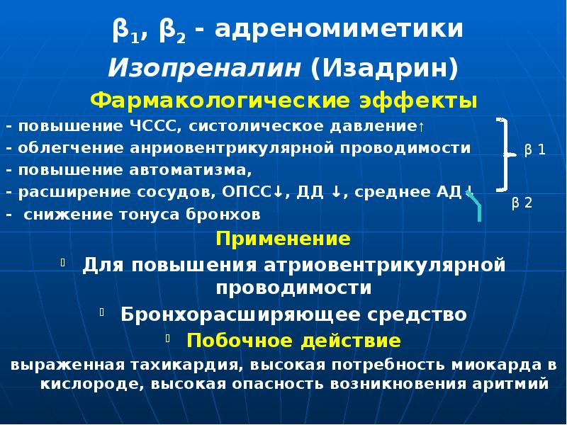 β1, β2 - адреномиметики  β1, β2 - адреномиметики Изопреналин (Изадрин)