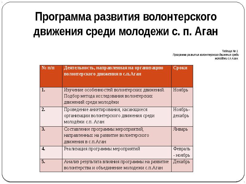 План волонтерского движения