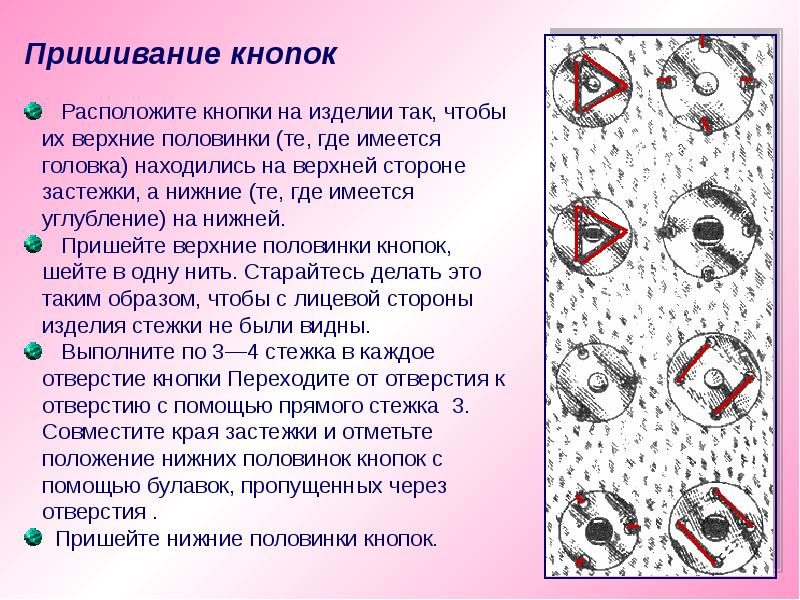 Четыре дырки. Пришивание фурнитуры. Способы пришивания кнопок. Стежки для пришивания пуговиц. .Пришивание фурнитуры крючков.