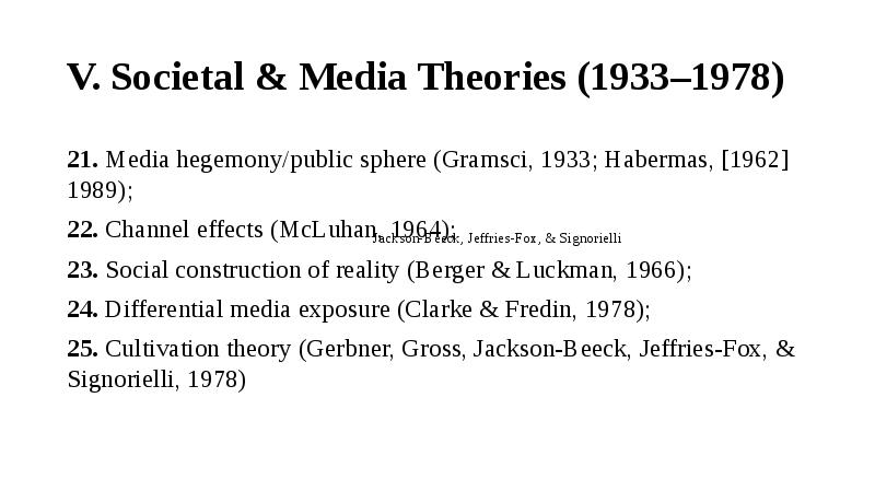 V. Societal & Media Theories (1933–1978) 21. Media hegemony/public sphere (Gramsci,