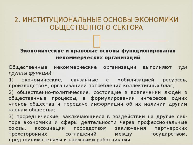 Основы хозяйства. Основы экономики предприятия. Некоммерческие общественные организации. Общественная организация это некоммерческая организация. Институциональные основы экономики.