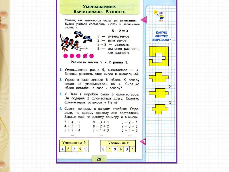 Уменьшаемое вычитаемое разность конспект урока и презентация 1 класс школа россии