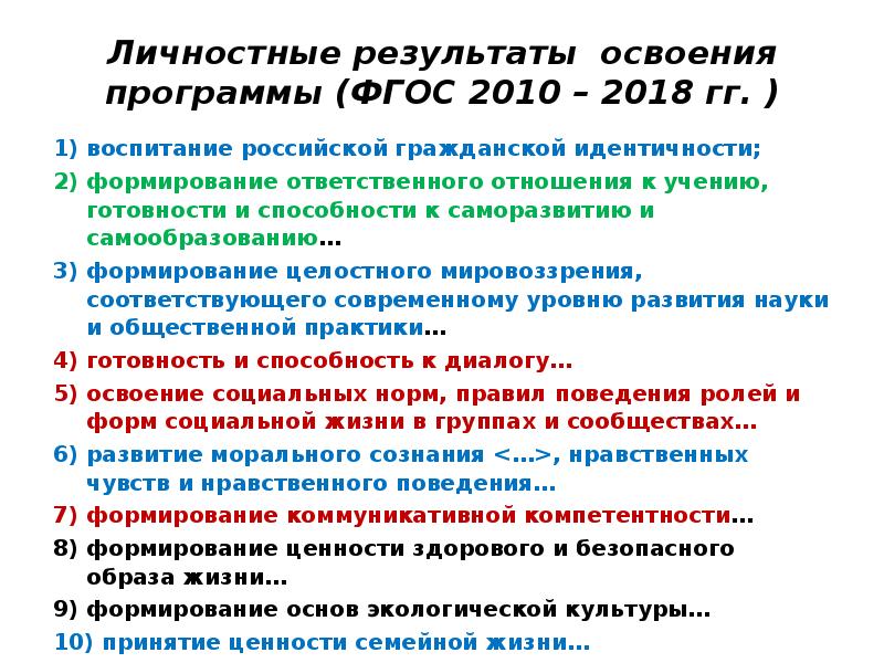 Результаты освоения программы фгос. Результаты освоения программы фгос