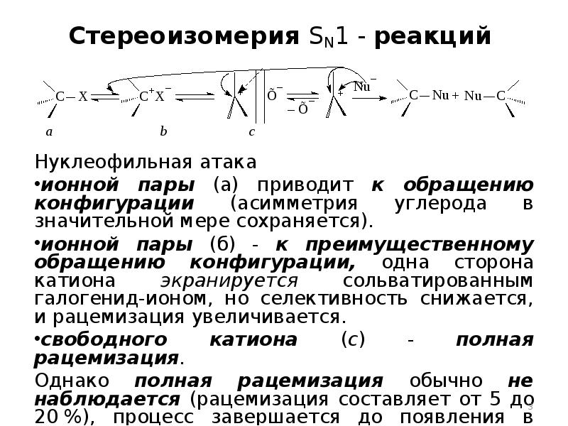 Ионный пар. Нуклеофильная атака. Нуклеофильная атака реакция. Обращение конфигурации sn1. Sn1 конфигурация.