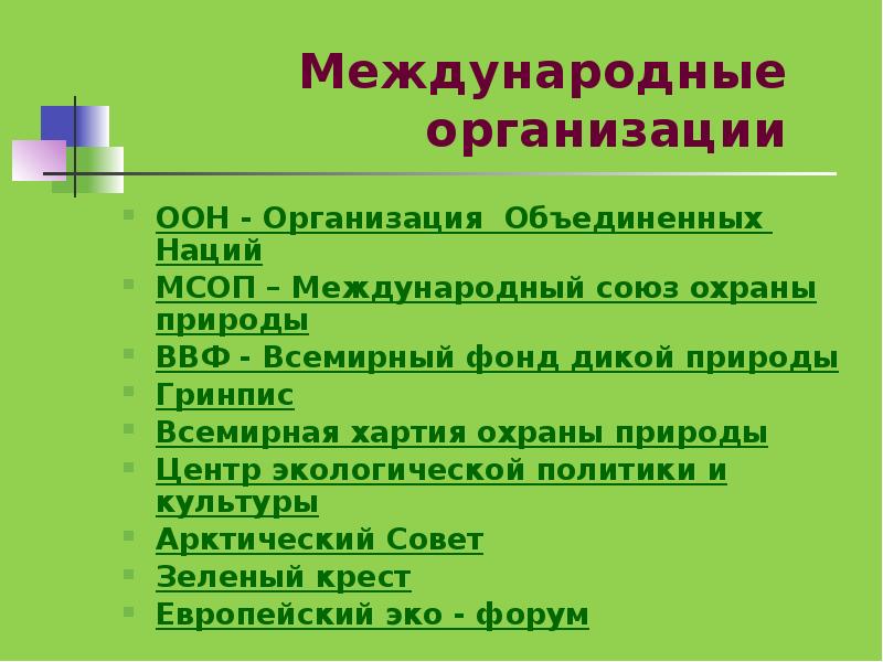 Международные природоохранные организации презентация