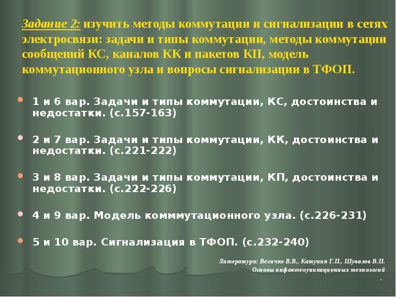Задание 2: изучить методы коммутации и сигнализации в сетях электросвязи: задачи Задание 2: изучить методы коммутации и сигнализации в сетях электросвязи: задачи