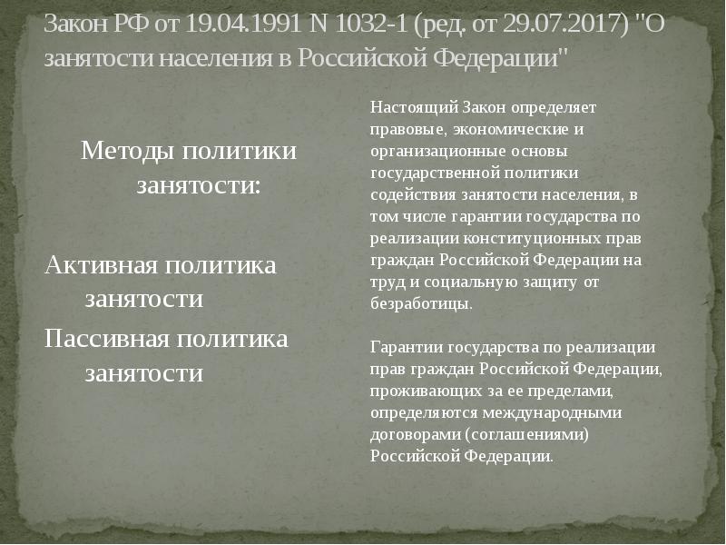 Закон о занятости 1032