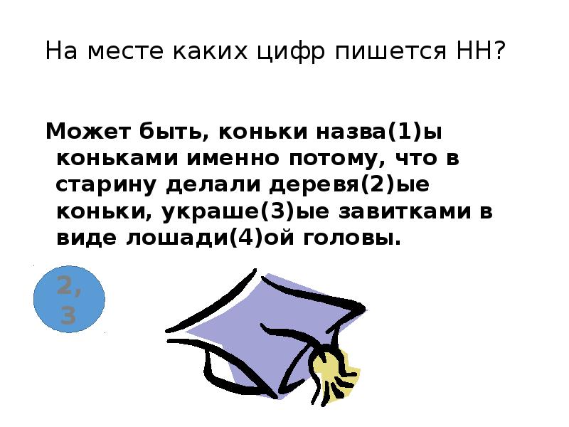 На месте каких цифр пишется НН?
Может быть, коньки назва(1)ы На месте каких цифр пишется НН?
Может быть, коньки назва(1)ы
