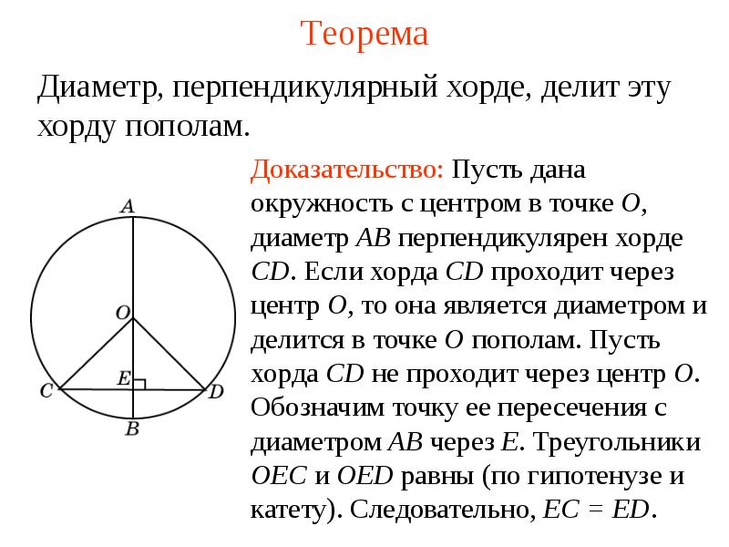 Хорда окружности перпендикулярна радиусу. Теорема о диаметре перпендикулярном хорде. Теорема о диаметре. Доказать теорему о диаметре перпендикулярном хорде. Теорема о диаметре и хорде окружности.