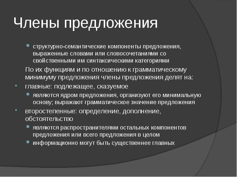 Структурный признак. Компоненты предложения. Основные компоненты денежного предложения …. Просто осложненное предложение. Компоненты предложения.