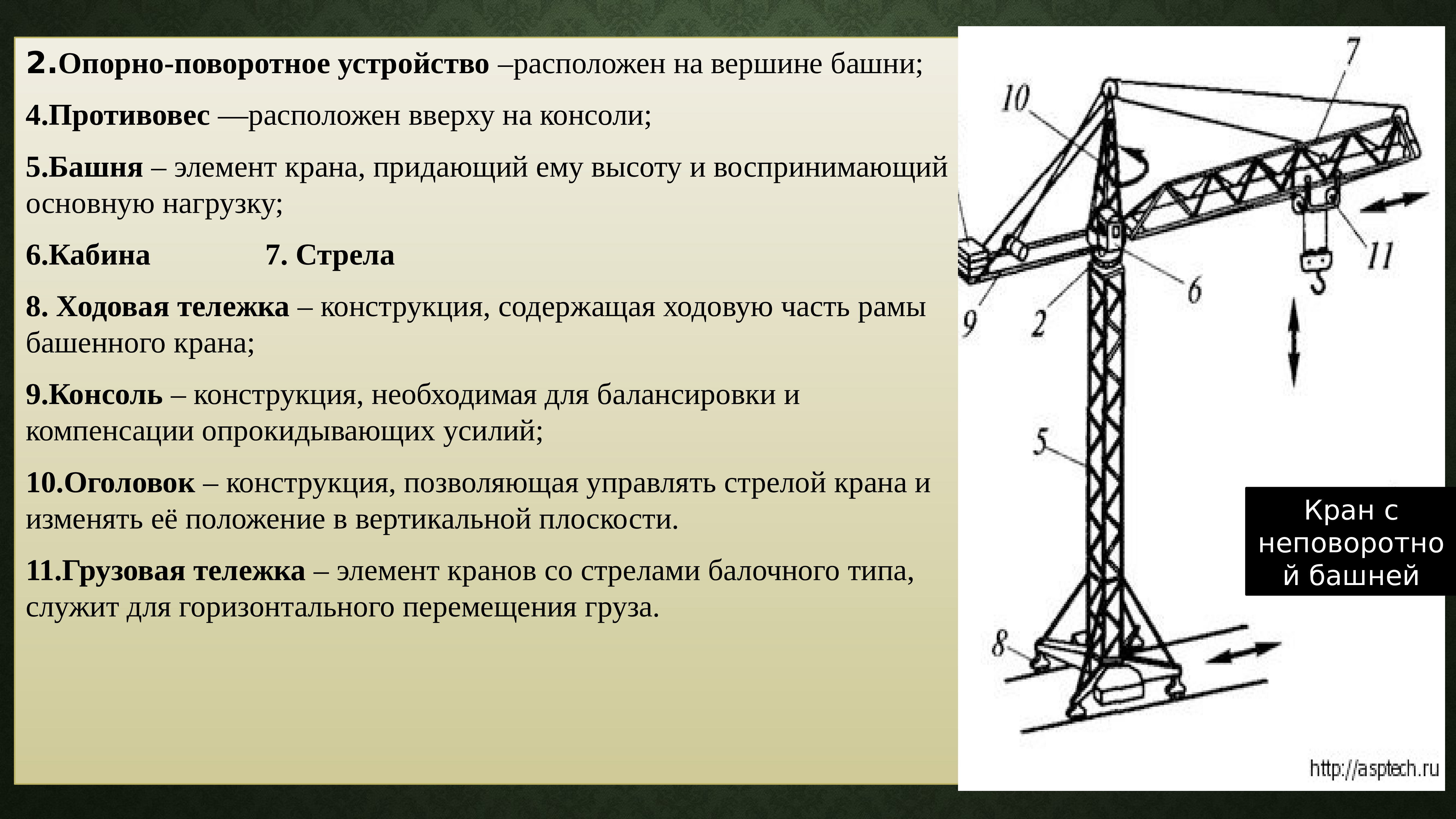 Какую работу совершает строительный кран. Схема работы башенного крана. Оголовок стрелы башенного крана. Устройство строительного крана. Строение крана строительного.
