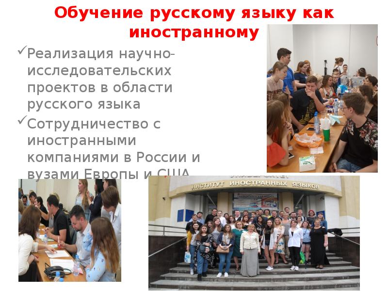 Обучение русскому языку как иностранному Реализация научно-исследовательских проектов в области русского