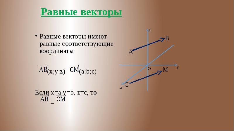 Пространство равных. Координаты равных векторов. Равные векторы в пространстве. Равные векторы имеют равные координаты. Определение равных векторов.