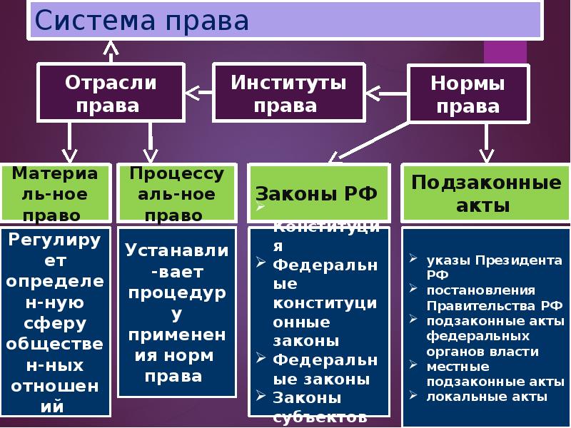 План по системе российского права