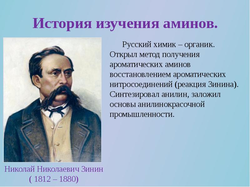 Аминов национальность какая. История изучения Аминов. Открытие Аминов. Амины история открытия. Зинин Химик анилин.