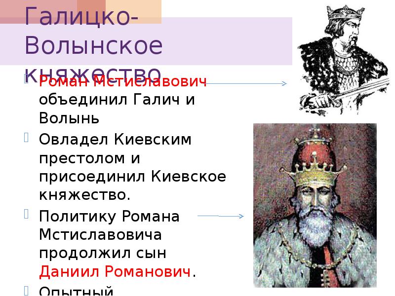 Волынские князья. Галицко-Волынское княжество Роман Мстиславович. Даниил Романович княжество.